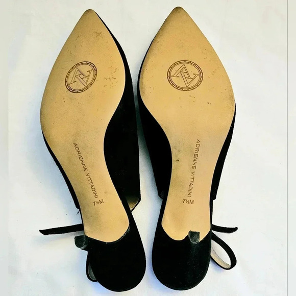 Adrienne Vittadini  Fine Leather Rinestone Black Suede Back Buckle Heel Shoe sz7 - Picture 10 of 11